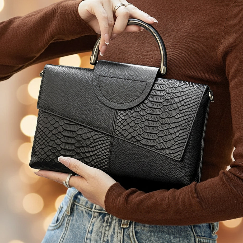 Sac à main femme chic en simili cuir – motif crocodile élégant